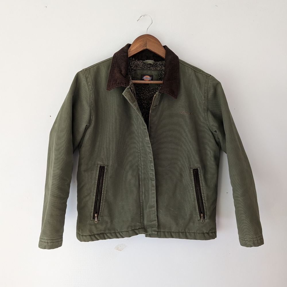 Dickies Olive Green Utility Jacket with Brown Collar